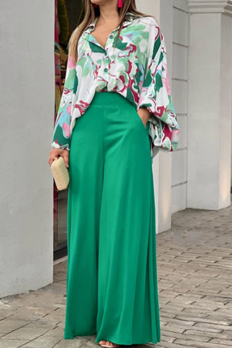 Karol | Fashion print patchwork turn-down collar long sleeve two-piece suit