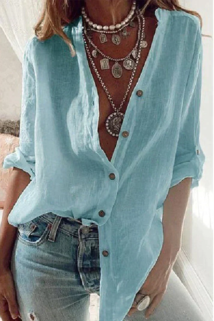Lois® | Fashionable Solid Color V-Neck Blouse