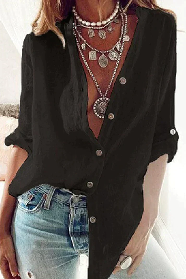Lois® | Fashionable Solid Color V-Neck Blouse
