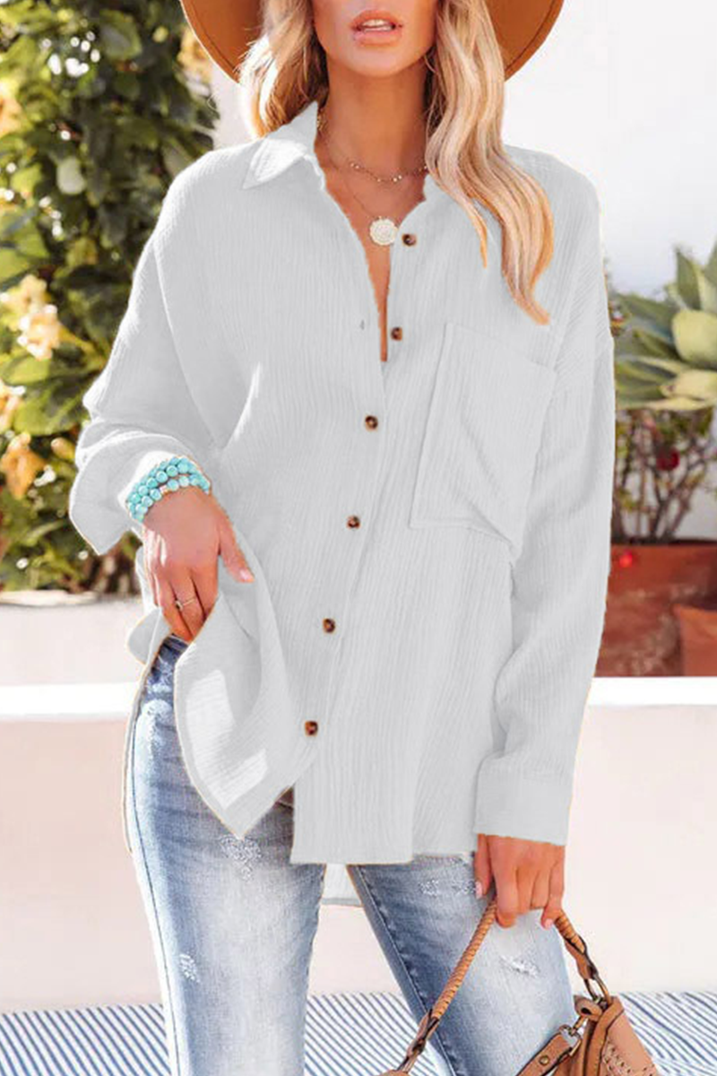 Piera® | Casual Long-Sleeved Button-Down Blouse With A Turn-Down Collar