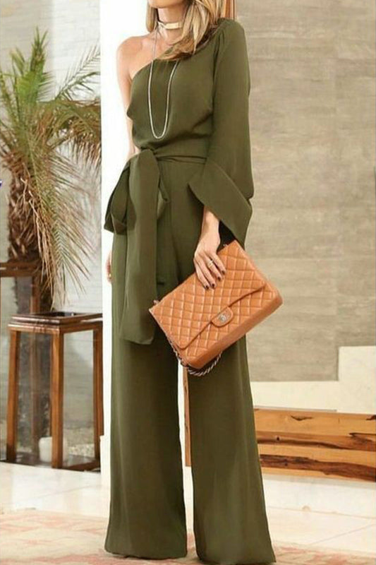 Irina | Fashion solid color off shoulder straight jumpsuit with zipper
