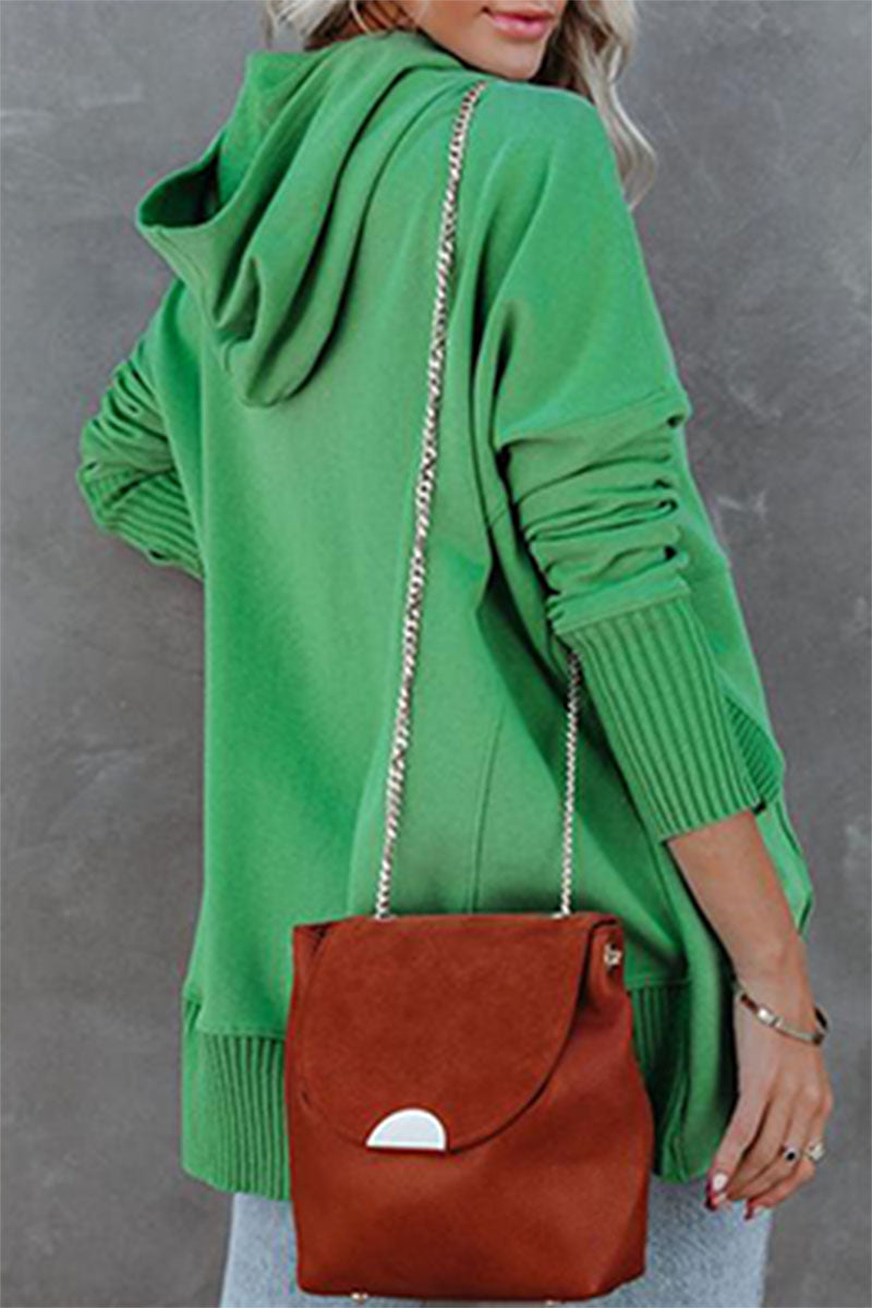 Vanesa | Casual solid tops with pocket buckle and hooded collar