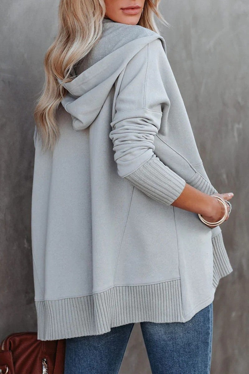 Vanesa | Casual solid tops with pocket buckle and hooded collar