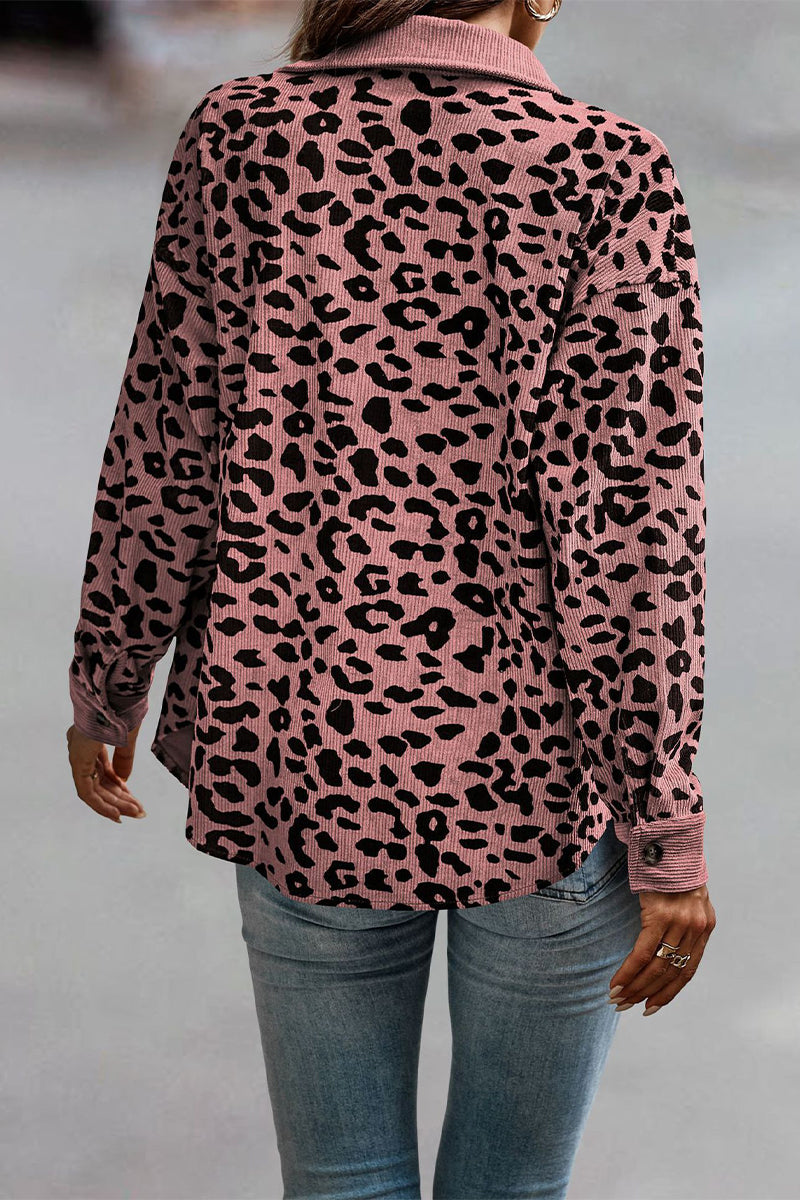 Amparo | Casual tops with cute leopard pocket turn-down collar