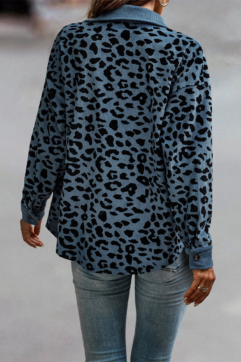 Amparo | Casual tops with cute leopard pocket turn-down collar