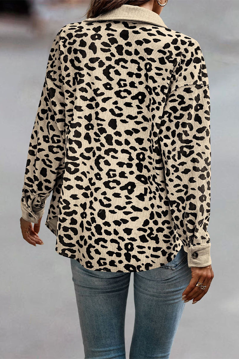 Amparo | Casual tops with cute leopard pocket turn-down collar