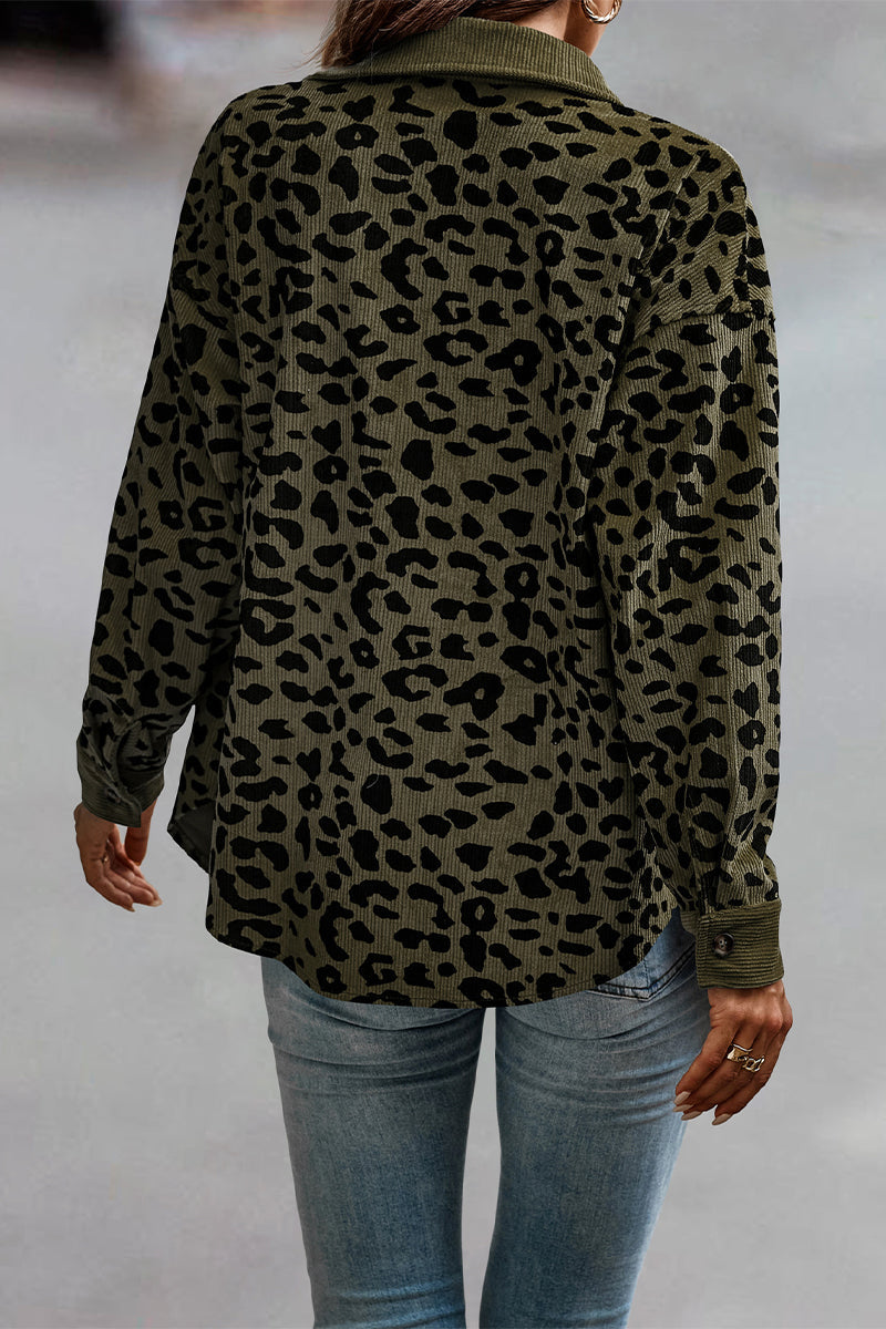 Amparo | Casual tops with cute leopard pocket turn-down collar
