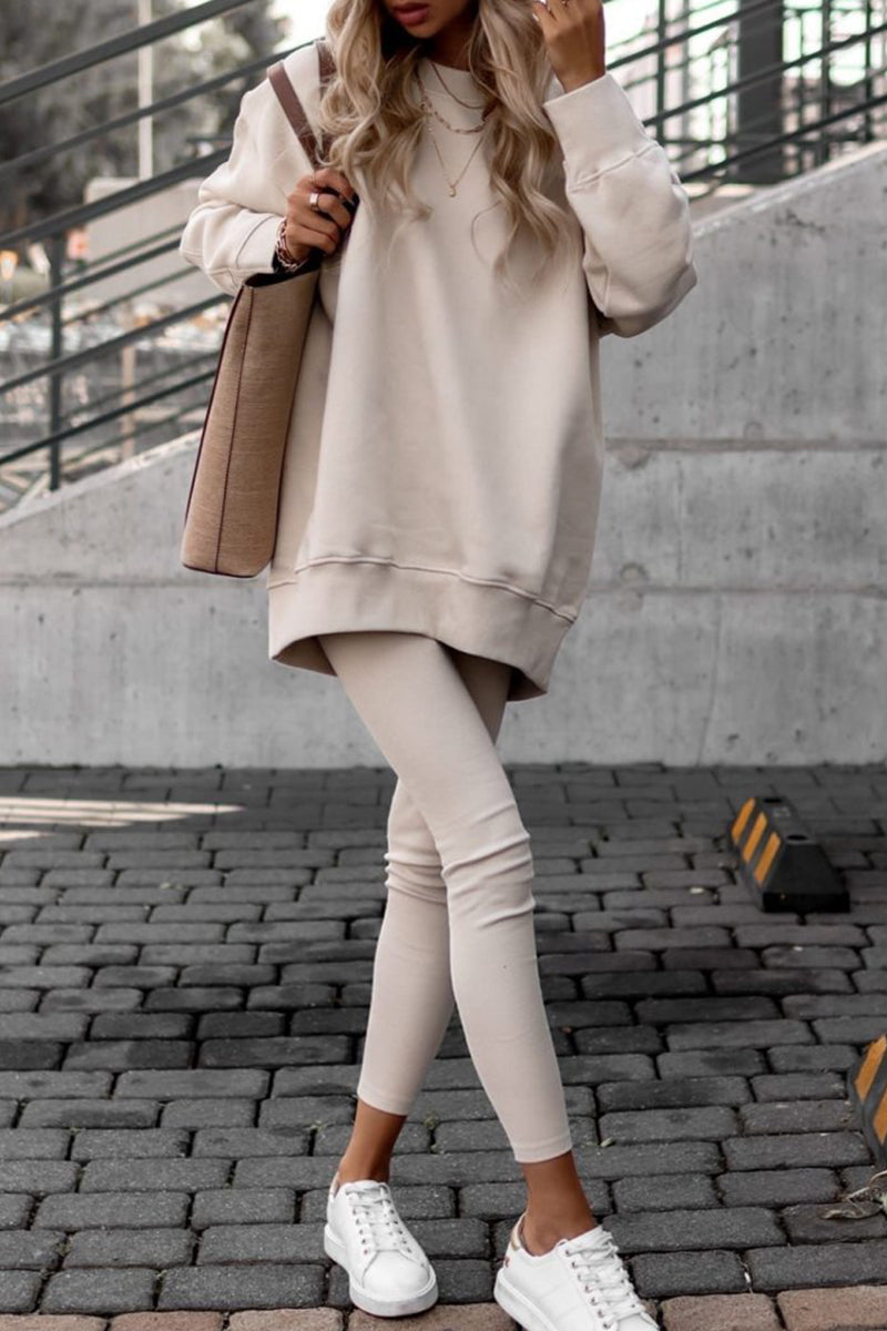 Jenny | Casual solid color long sleeve O-neck two piece suit