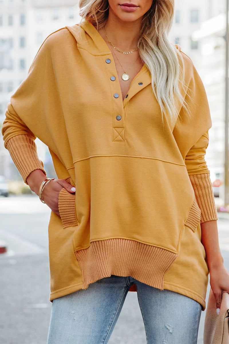 Vanesa | Casual solid tops with pocket buckle and hooded collar