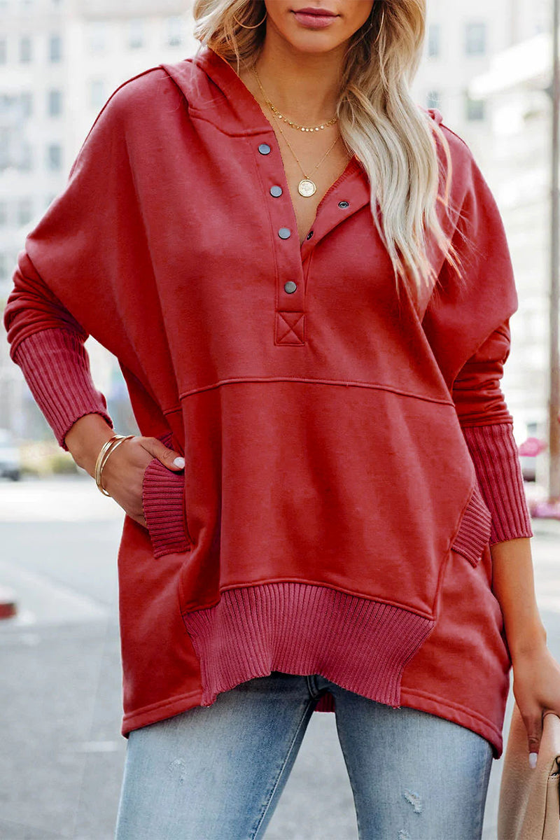 Vanesa | Casual solid tops with pocket buckle and hooded collar