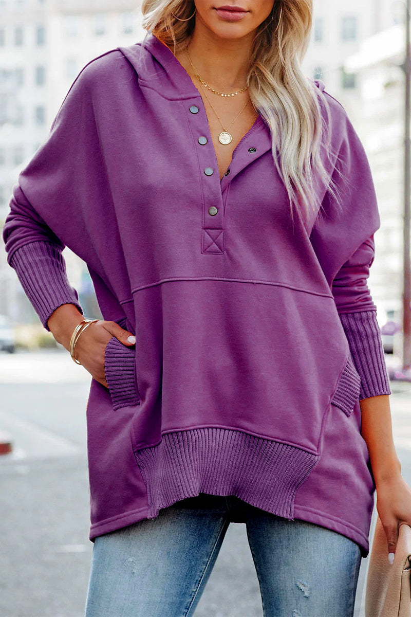 Vanesa | Casual solid tops with pocket buckle and hooded collar