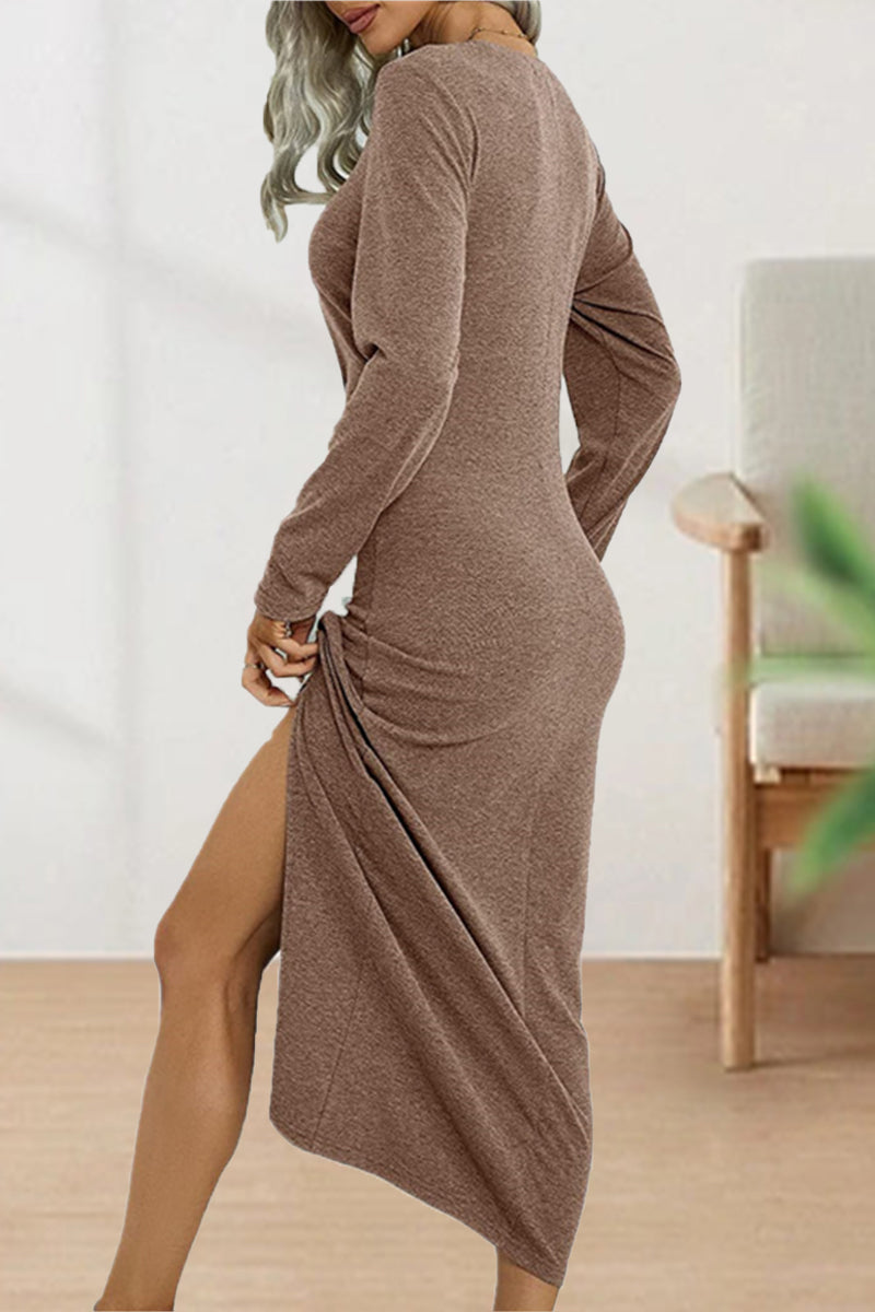Josefina | Cute, elegant, plain O-neck shift dresses with pleats