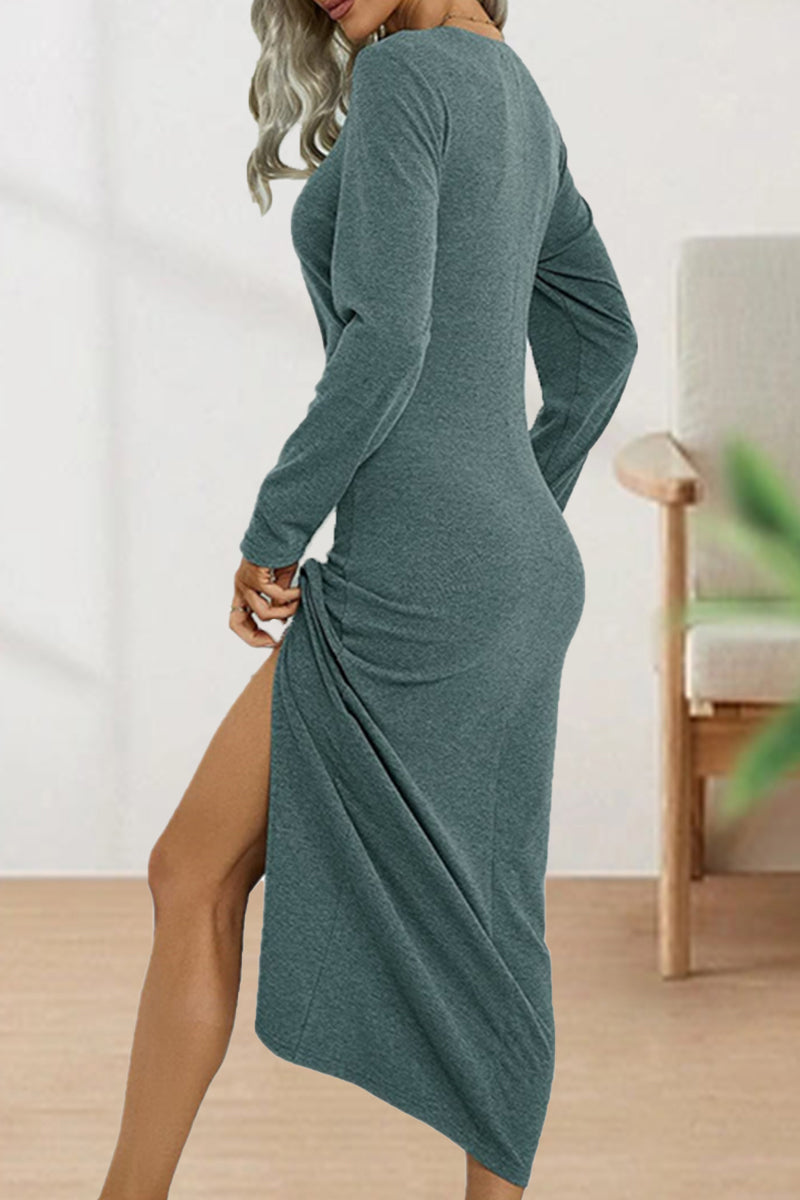 Josefina | Cute, elegant, plain O-neck shift dresses with pleats