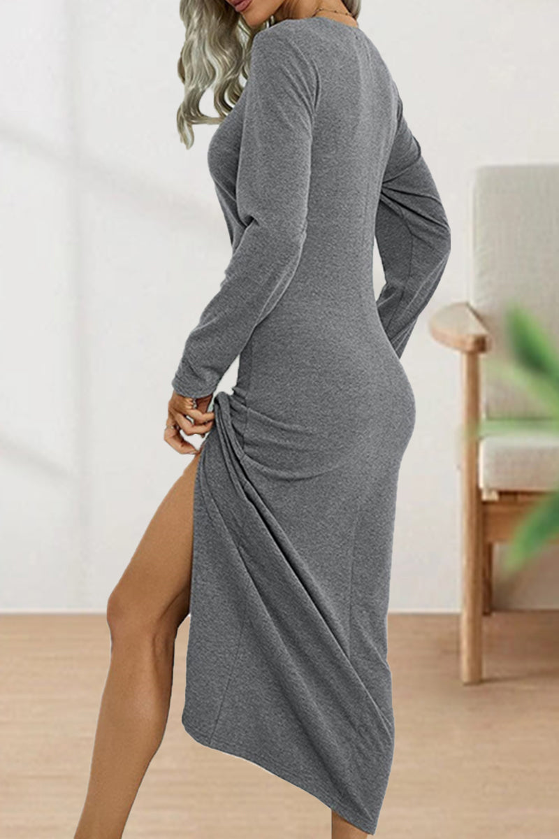 Josefina | Cute, elegant, plain O-neck shift dresses with pleats