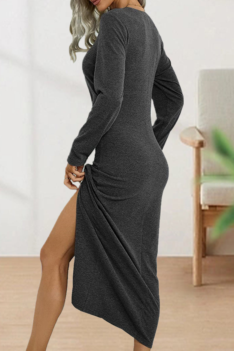 Josefina | Cute, elegant, plain O-neck shift dresses with pleats