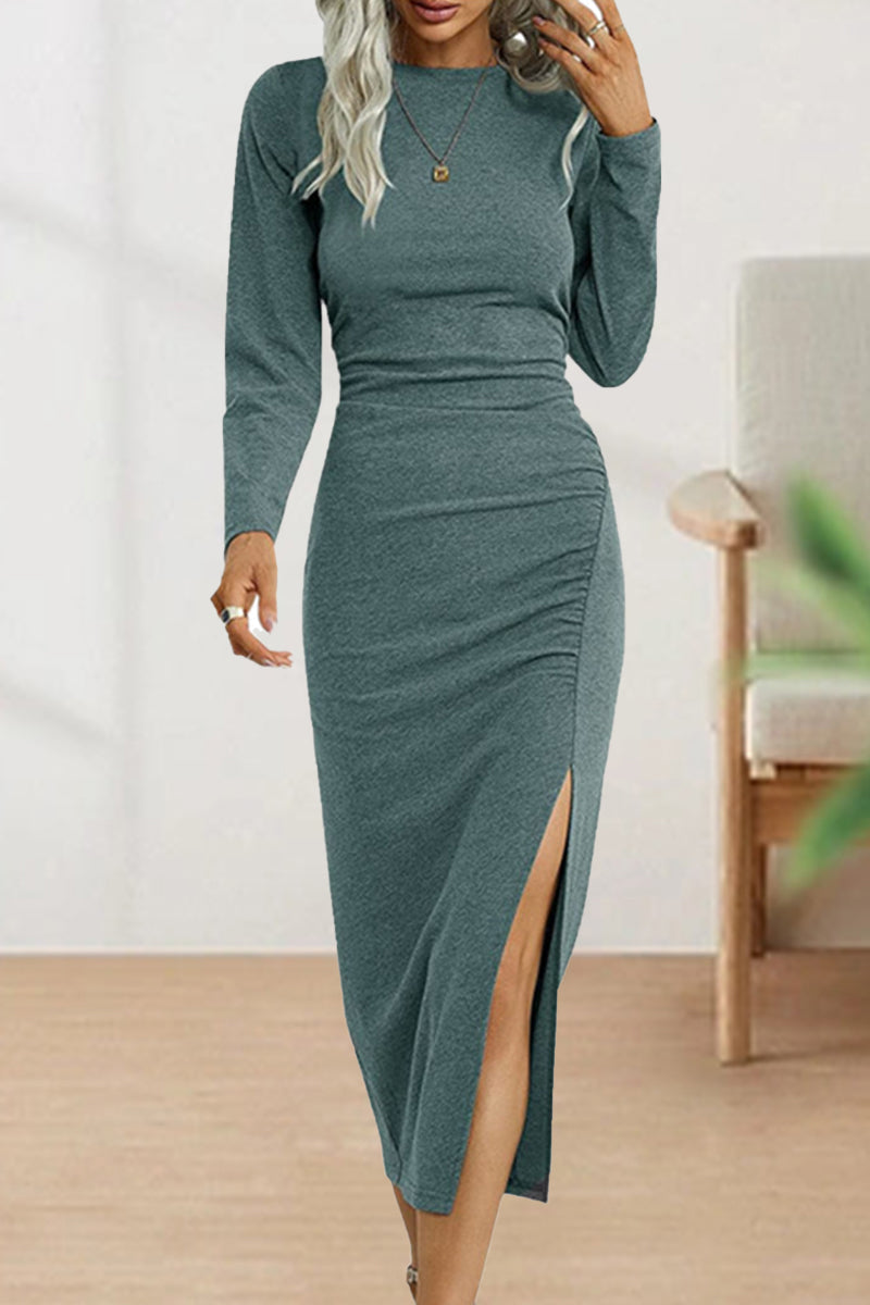 Josefina | Cute, elegant, plain O-neck shift dresses with pleats