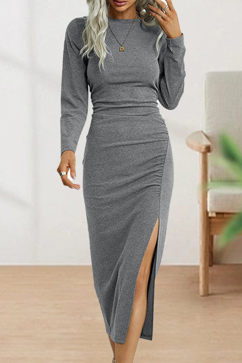 Josefina | Cute, elegant, plain O-neck shift dresses with pleats