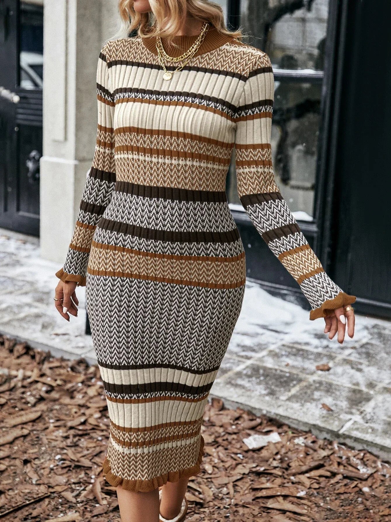 Ursula® | Ahri Women'S Bodycon Knit Dress With Striped Pattern