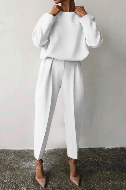Krystel | Casual solid color long sleeve O-neck two piece suits