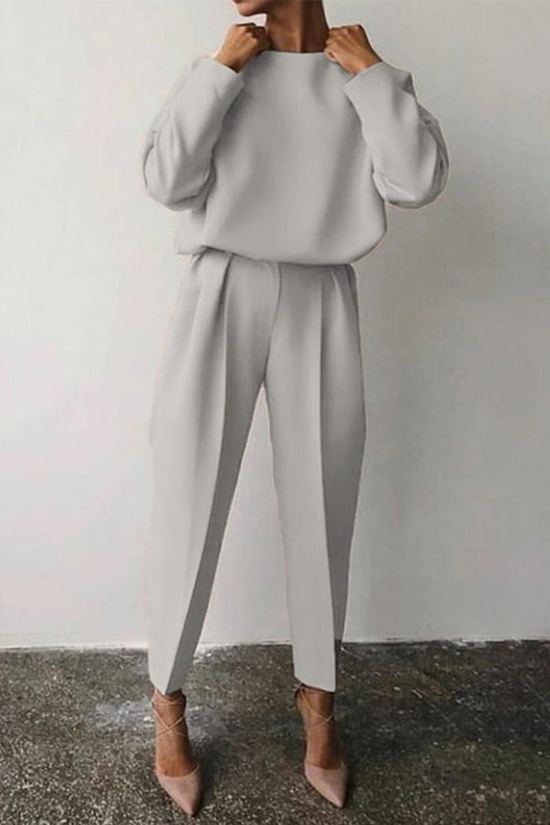 Krystel | Casual solid color long sleeve O-neck two piece suits