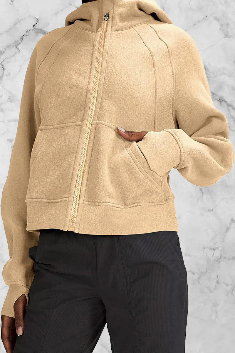 Odalis | Street Solid Solid Color Tops with Hood and Collar