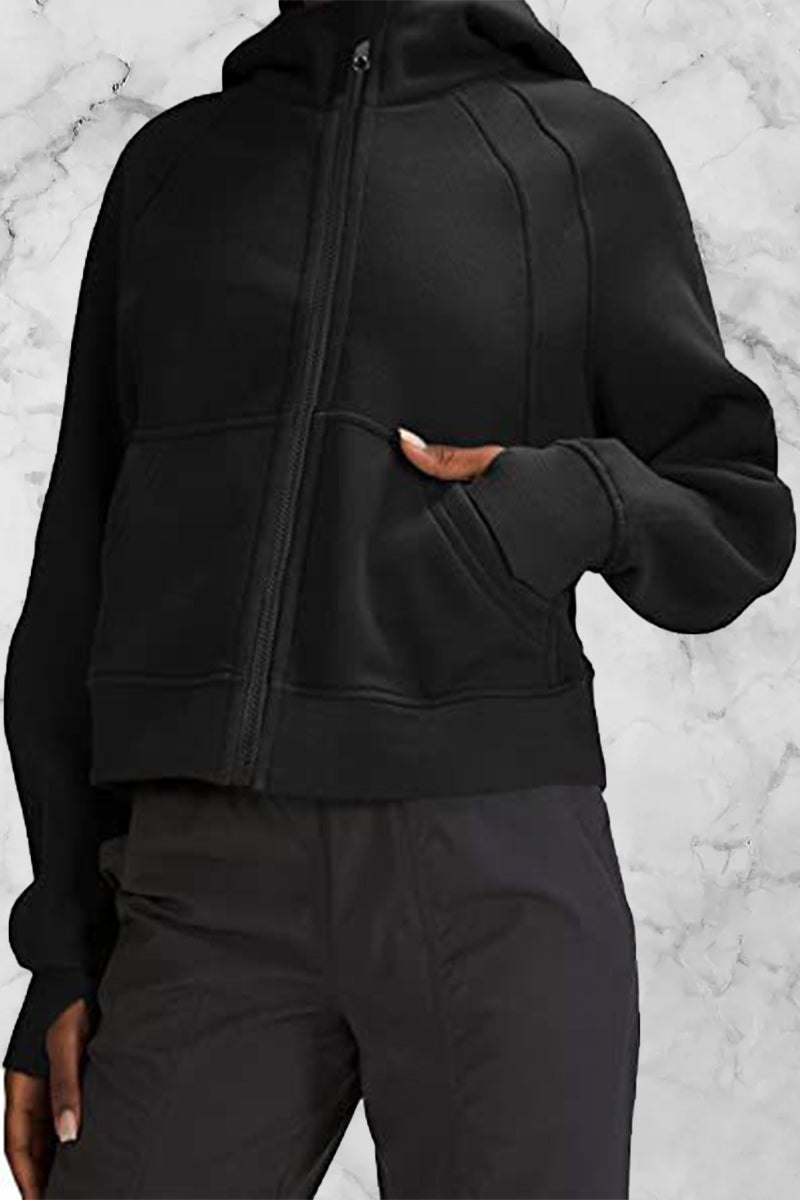 Odalis | Street Solid Solid Color Tops with Hood and Collar