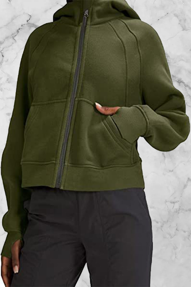 Odalis | Street Solid Solid Color Tops with Hood and Collar