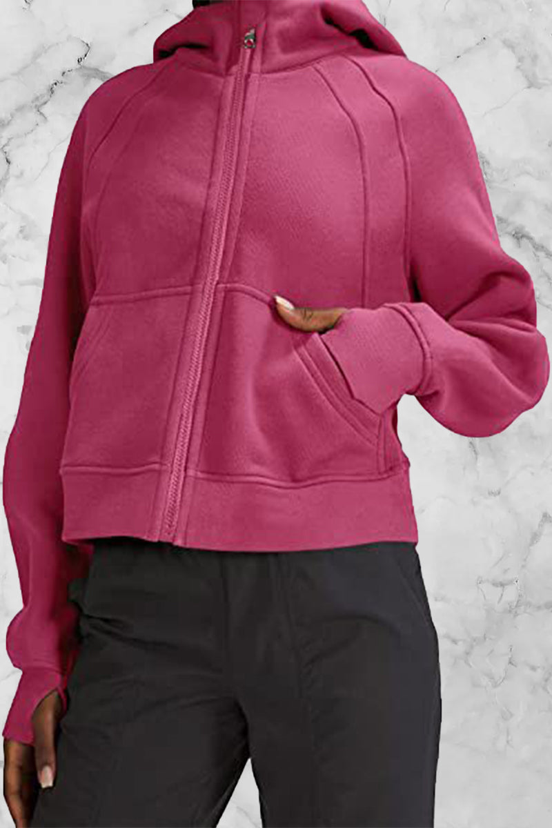 Odalis | Street Solid Solid Color Tops with Hood and Collar
