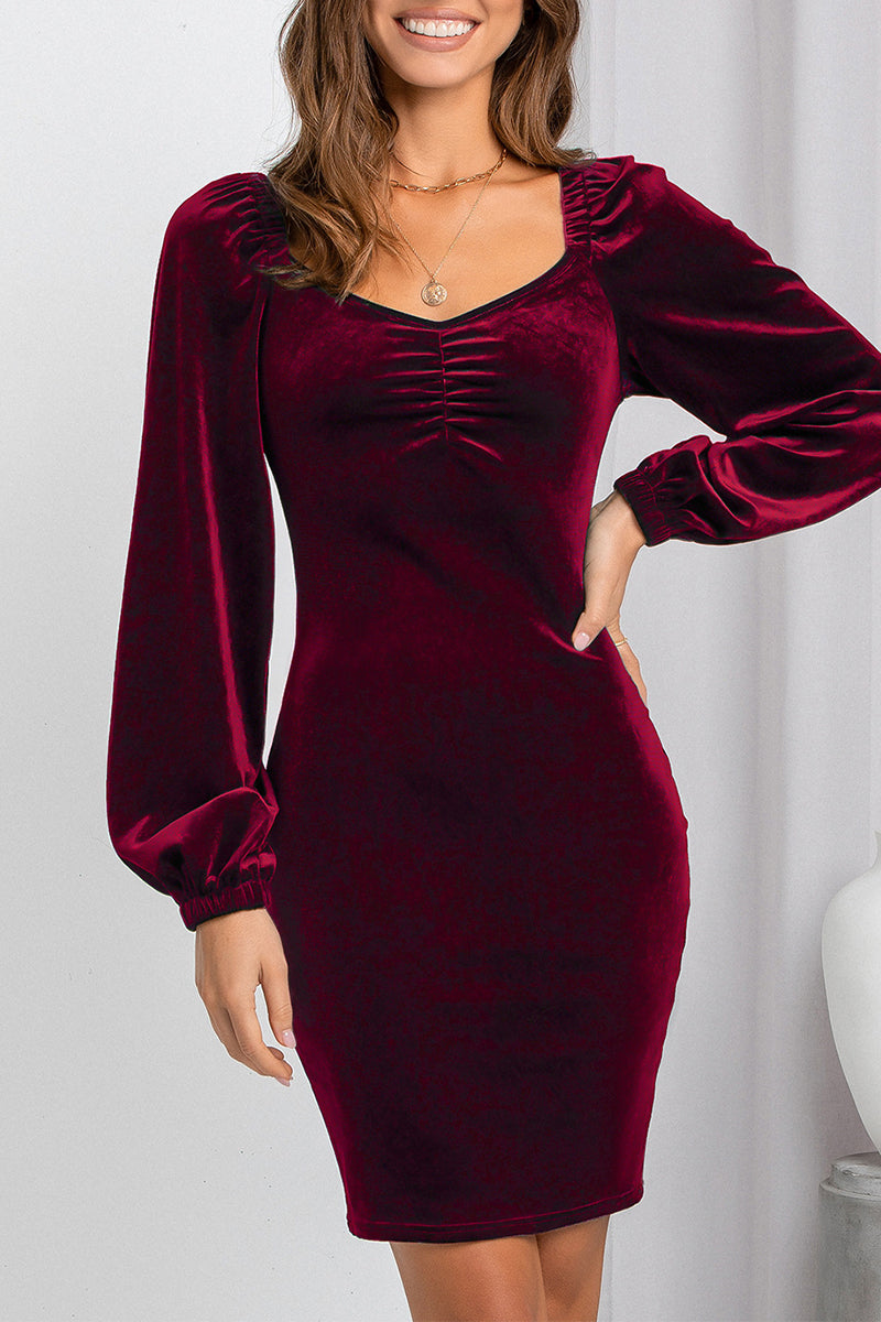 Monica | Sexy elegant solid color one tier V neck skirt dresses