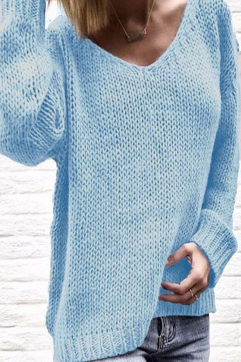 Nahir | Casual solid color V-neck sweaters