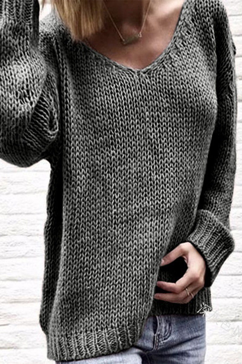 Nahir | Casual solid color V-neck sweaters