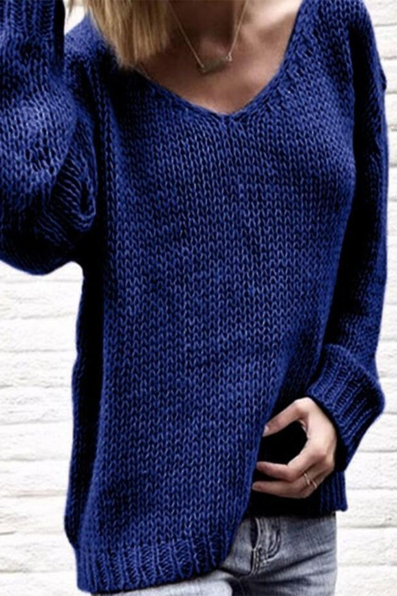 Nahir | Casual solid color V-neck sweaters