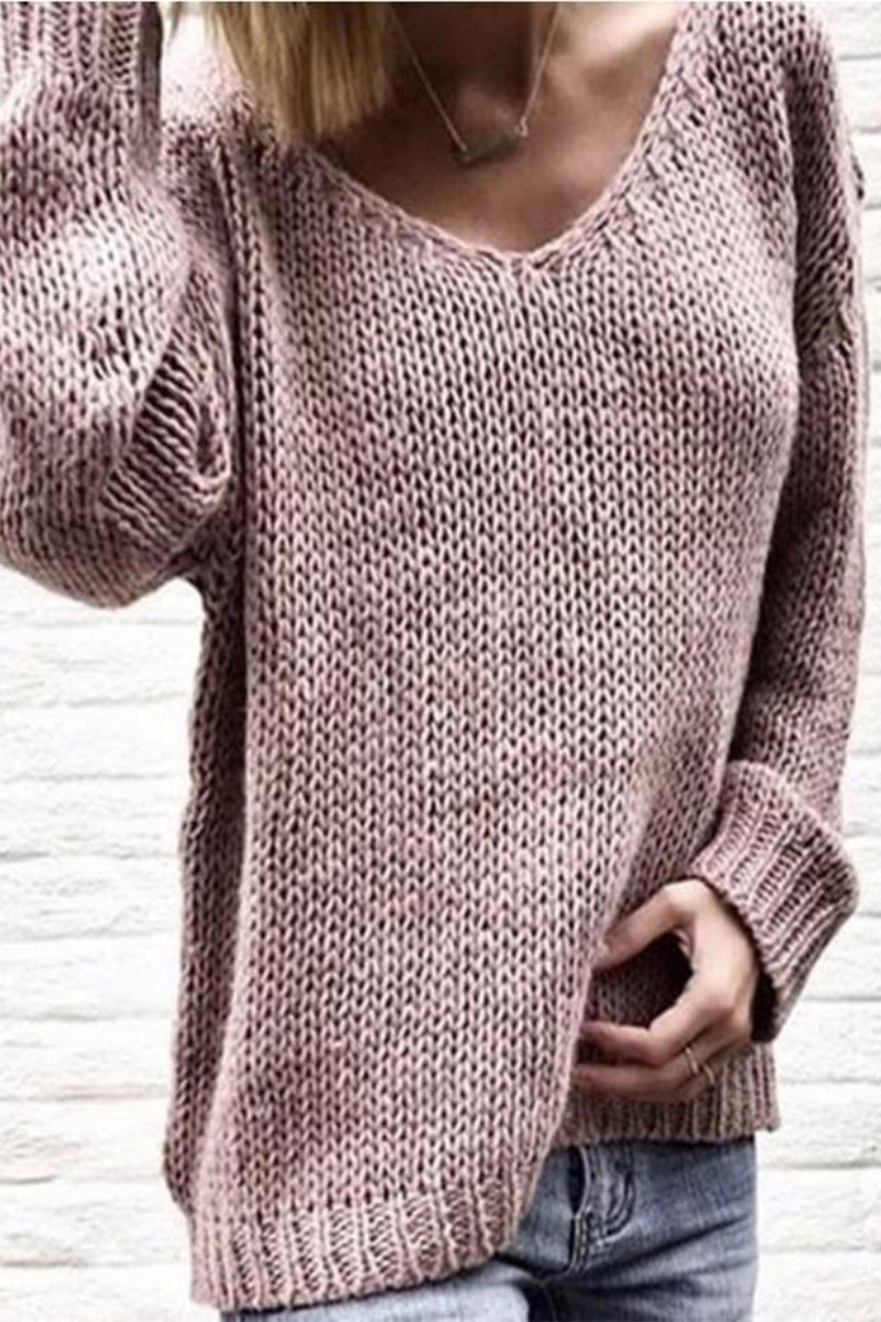 Nahir | Casual solid color V-neck sweaters