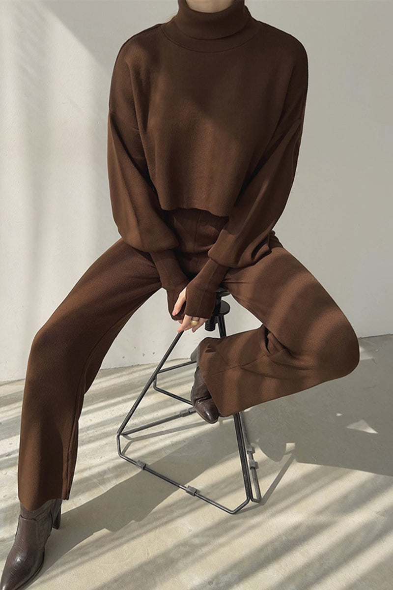 Lucía | Casual solid color turtleneck long sleeve two piece sweater