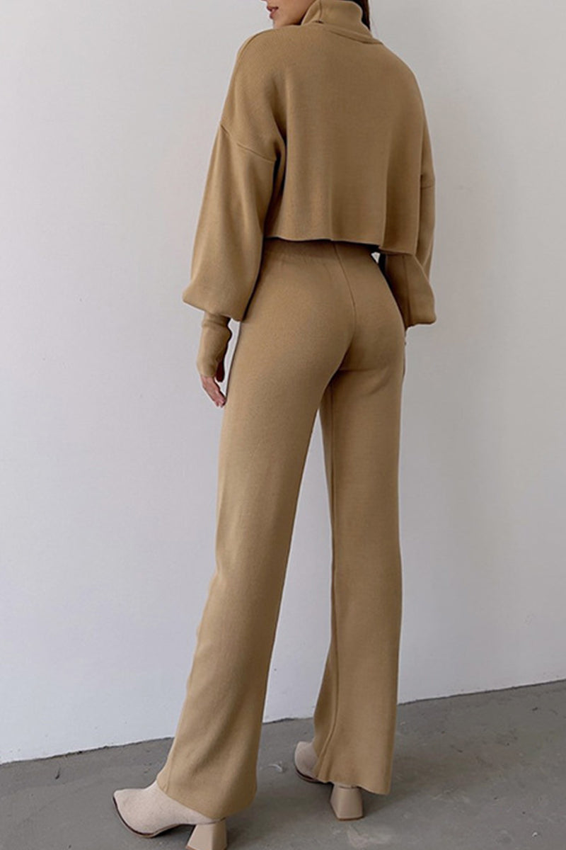 Lucía | Casual solid color turtleneck long sleeve two piece sweater