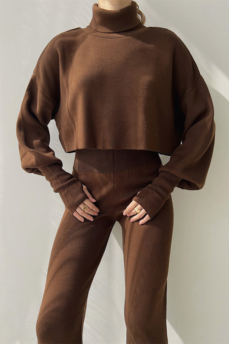 Lucía | Casual solid color turtleneck long sleeve two piece sweater