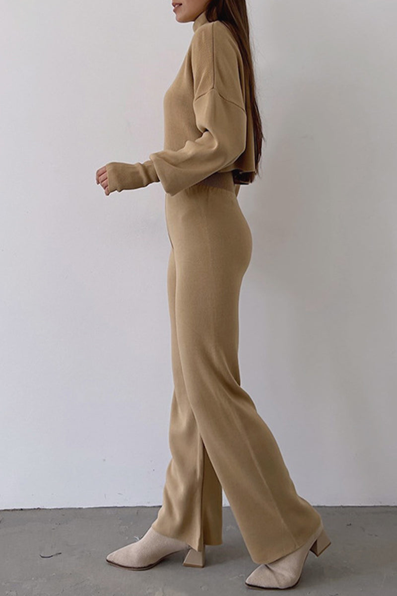 Lucía | Casual solid color turtleneck long sleeve two piece sweater