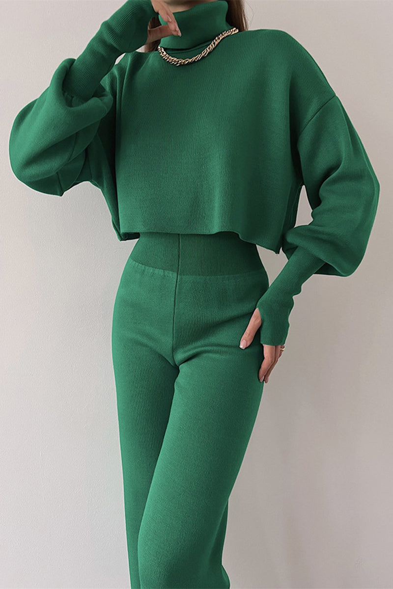 Lucía | Casual solid color turtleneck long sleeve two piece sweater
