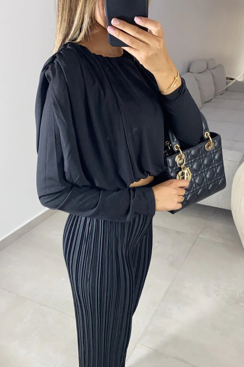 Paulina | Plain, long-sleeved two-piece suit with an O-neck