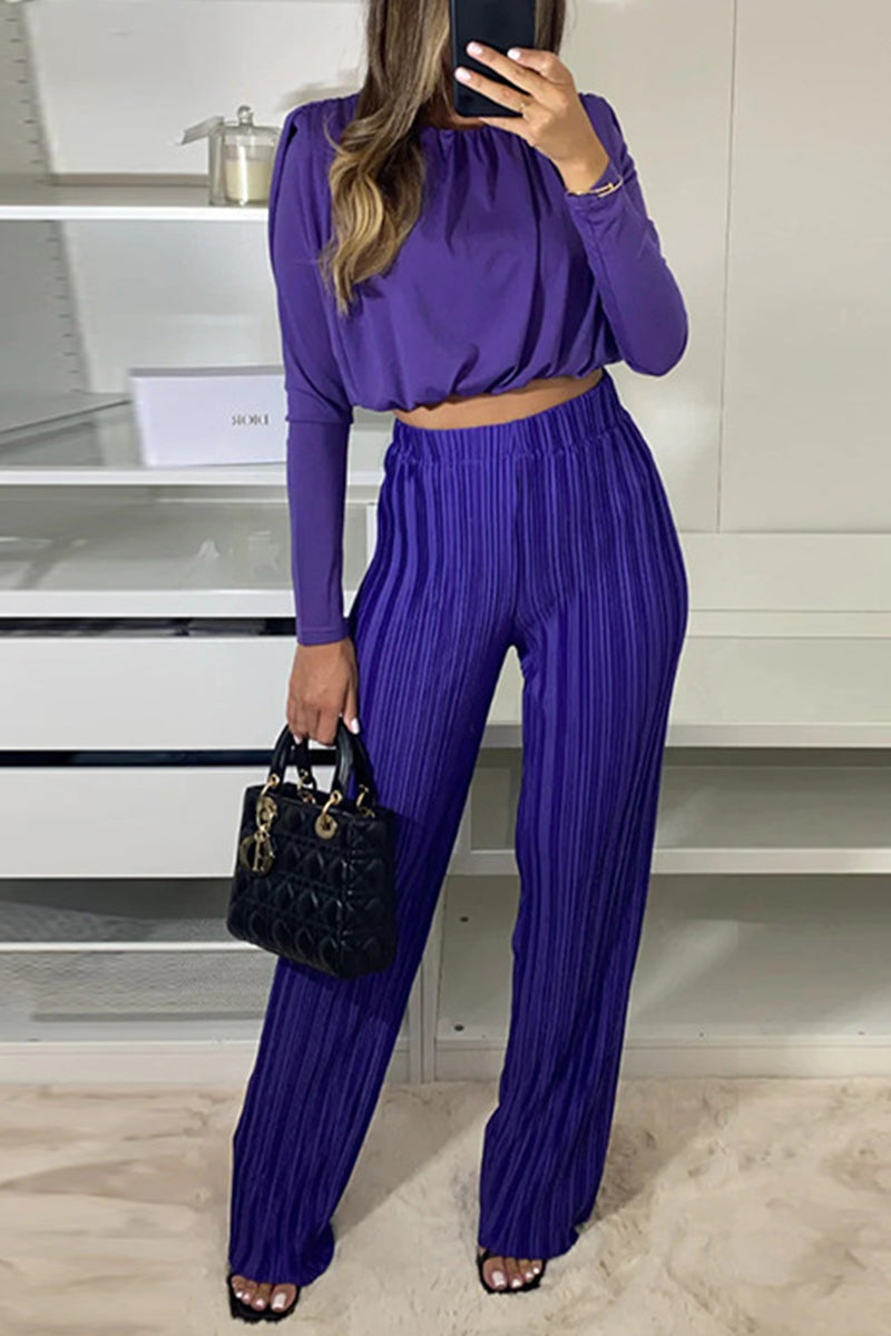 Paulina | Plain, long-sleeved two-piece suit with an O-neck