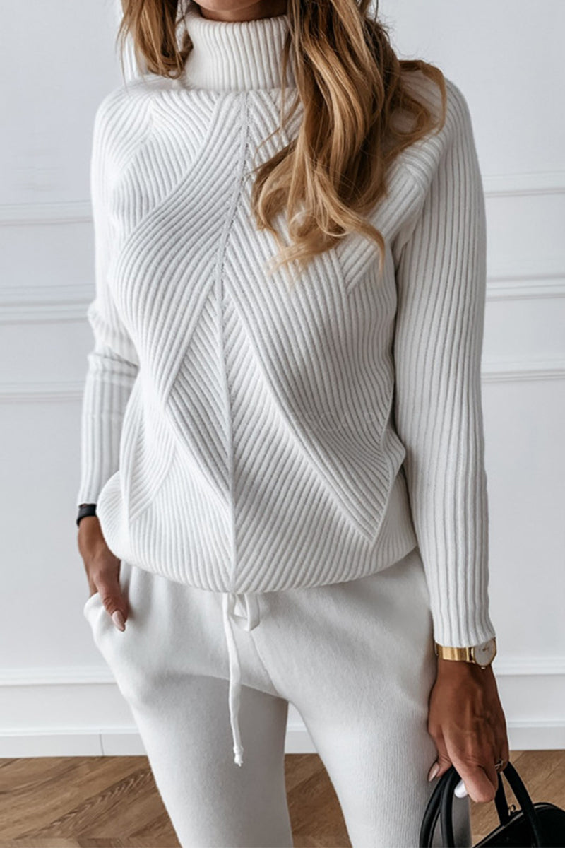 Wanda | Casual solid color turtleneck long sleeve two piece sweater