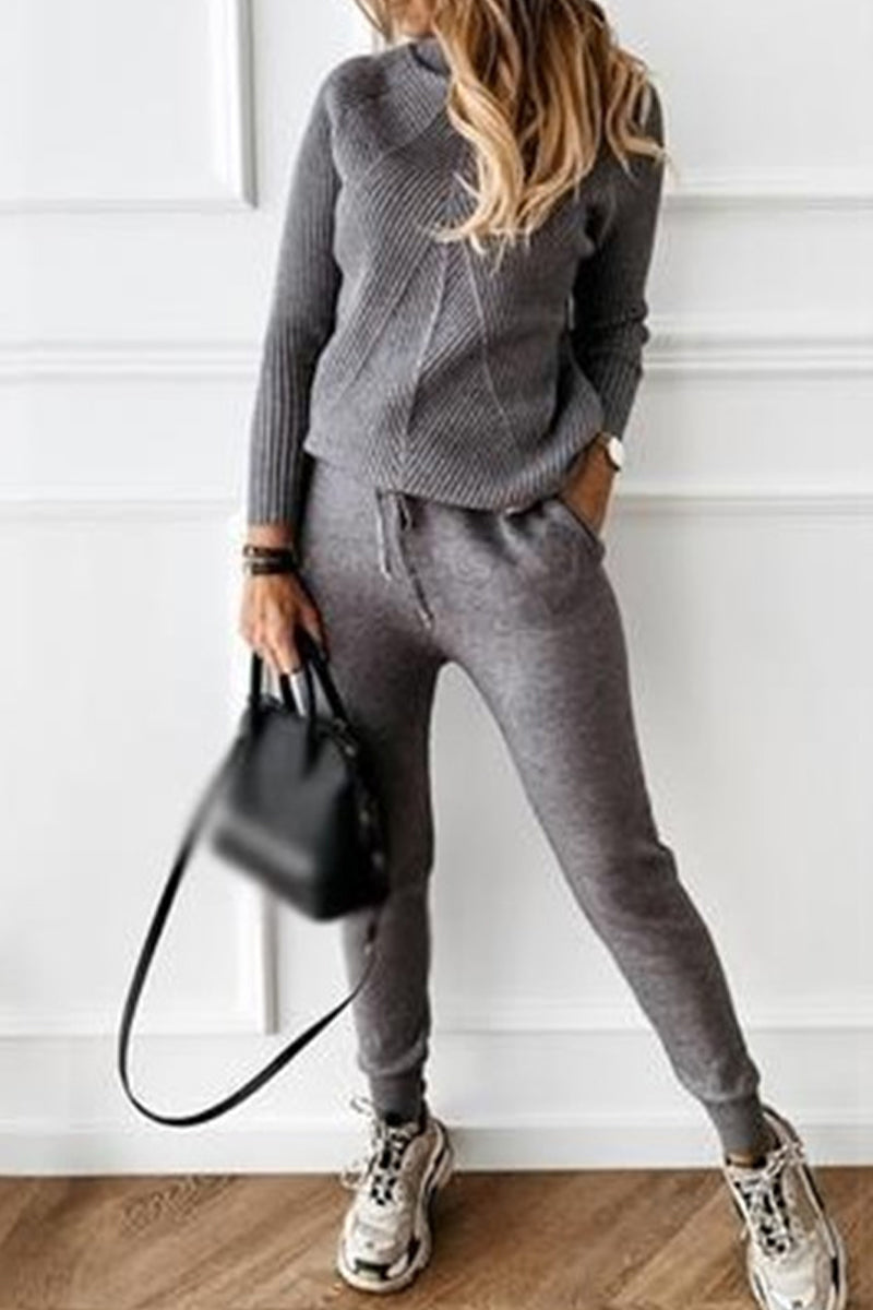 Wanda | Casual solid color turtleneck long sleeve two piece sweater