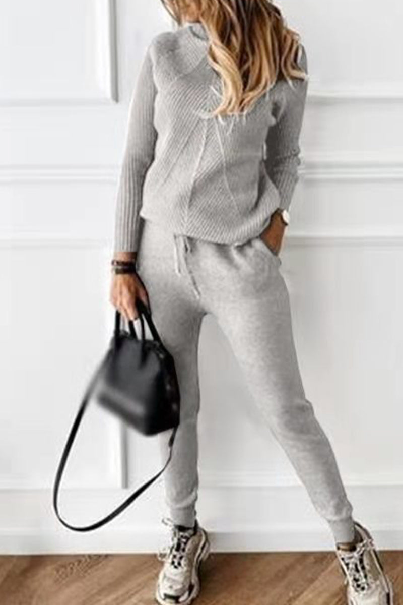 Wanda | Casual solid color turtleneck long sleeve two piece sweater