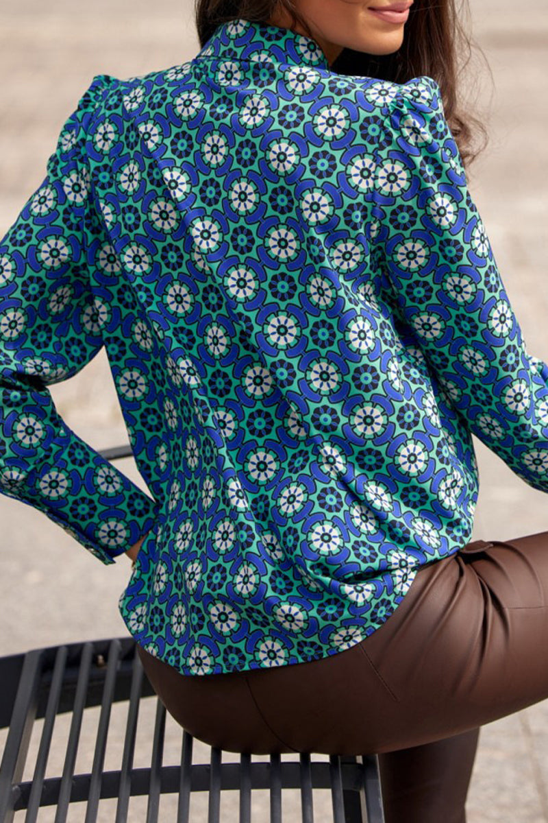Tatiana | Elegant printed patchwork shirt collar tops