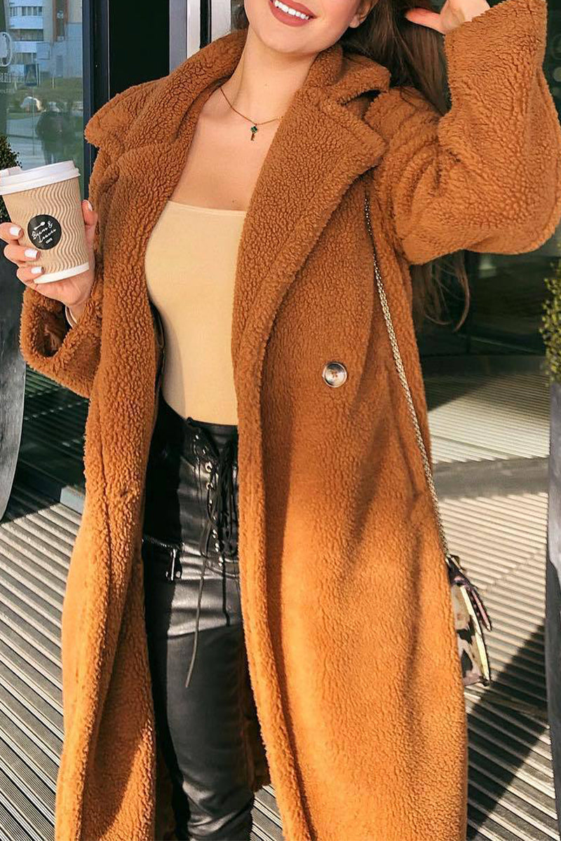 Yolaina | Elegant plain outerwear with a turn-down collar