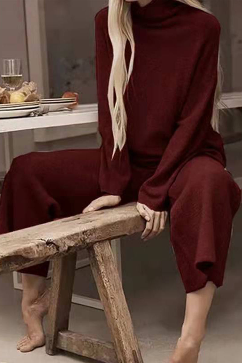 Carolina | Casual solid color turtleneck long sleeve two piece sweater