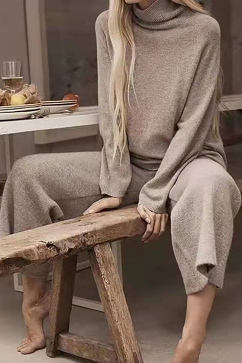Carolina | Casual solid color turtleneck long sleeve two piece sweater