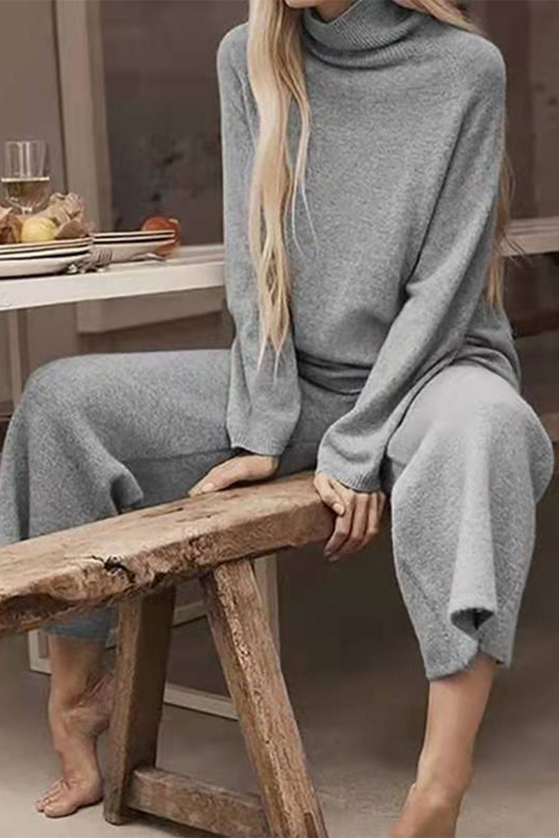 Carolina | Casual solid color turtleneck long sleeve two piece sweater