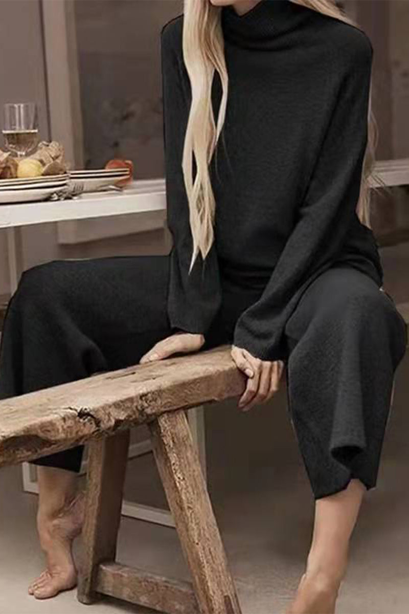 Carolina | Casual solid color turtleneck long sleeve two piece sweater