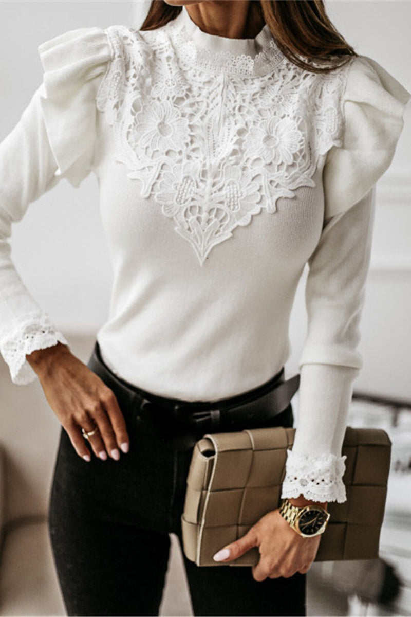 Corina | Elegant solid color mid-length lace turtleneck tops